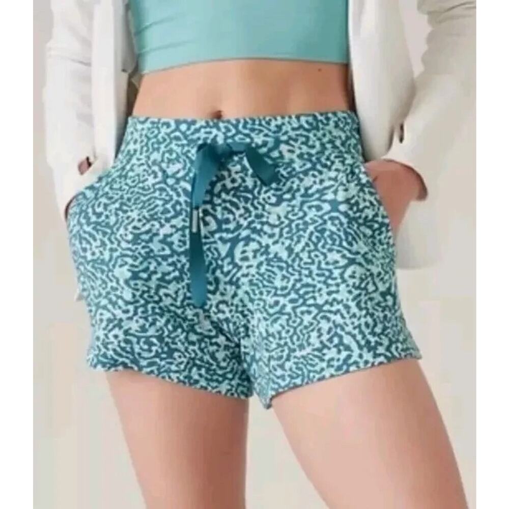 NWT! Athleta Balance 4" Shorties Shorts w/ Teal Leopard Print & Drawstring, XS - Picture 2 of 4